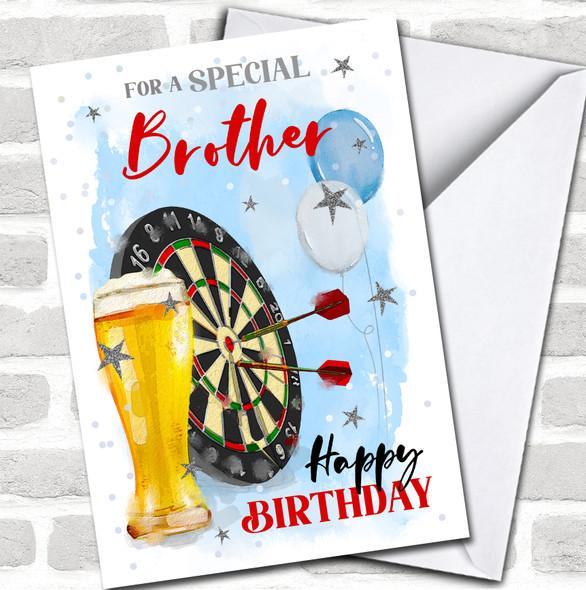 Special Brother Birthday Darts Beer Pint Blue Pub Painted Personalized Card