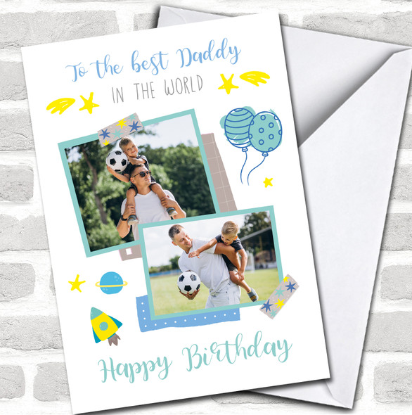 Daddy Birthday Best In The World Blue Photo Space Rocket Personalized Card