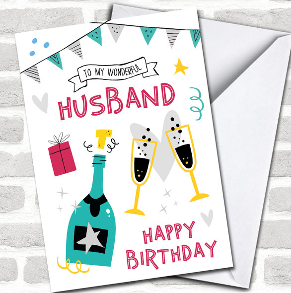 Husband Birthday Party Champagne Celebration Fun Bright Personalized Card