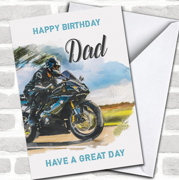 Dad Birthday Motorbike Motor Sports Bike Painted Personalized Card