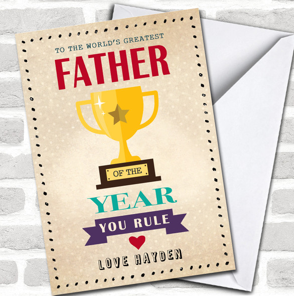 Vintage Worlds No 1 Fathers Day Dad Trophy Personalized Card