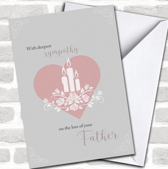 Pink Heart With Candles Deepest Sympathy Loss Of Father Personalized Card
