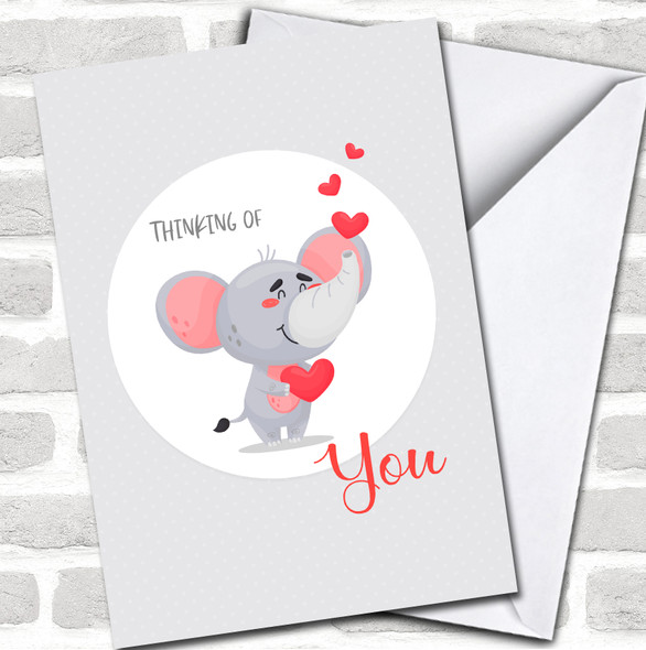 Cute Elephant Blowing Hearts Thinking Of You Sympathy Personalized Card