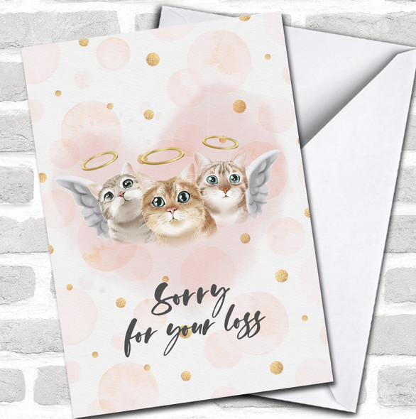 Cat Angels Sorry For Loss Polka Dots Sympathy Personalized Card