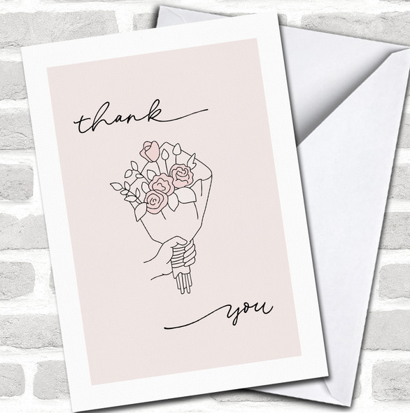 Line Hand Holding A Bouquet Of Roses Thank You Any Occasion Personalized Card