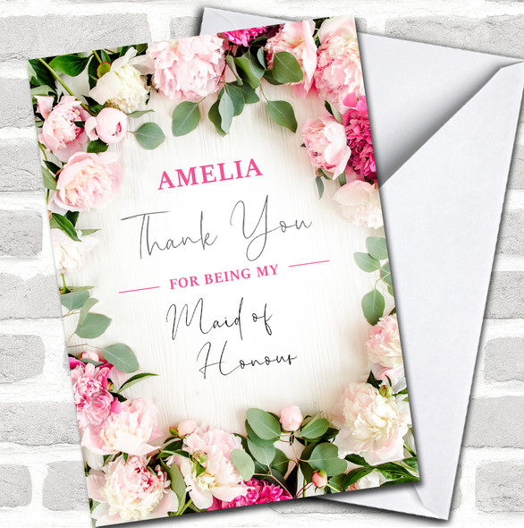 Thank You Maid Of Honour Wedding Day Flowers Floral Pink Personalized Card