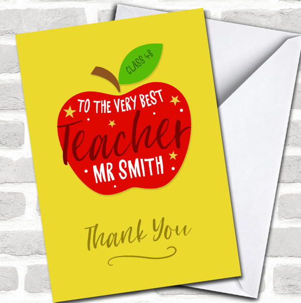 To The Very Best Teacher Apple School Leavers Yellow Red Personalized Card