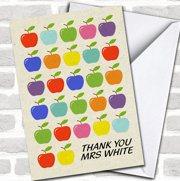 Rainbow Apples Thank You Teacher Name School Leavers Personalized Card
