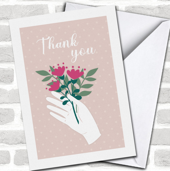 Hand Holding Flower Thank You Polka Pink Personalized Card