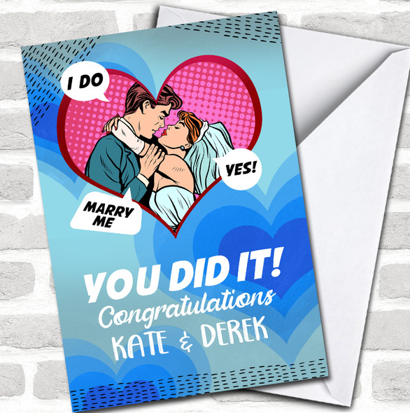 Vintage Pop Art Wedding Couple You Did It Congratulations Personalized Card