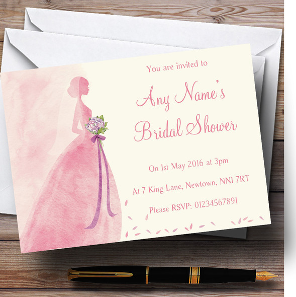 Pink Classic Bride Personalized Bridal Shower Party Invitations
