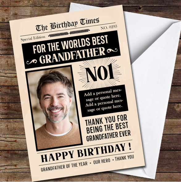 Grandfather Birthday Newspaper Photo Special Message Personalized Birthday Card