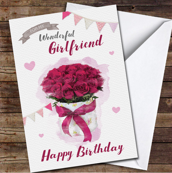 Girlfriend Birthday Roses Love Romantic Pink Painted Personalized Birthday Card