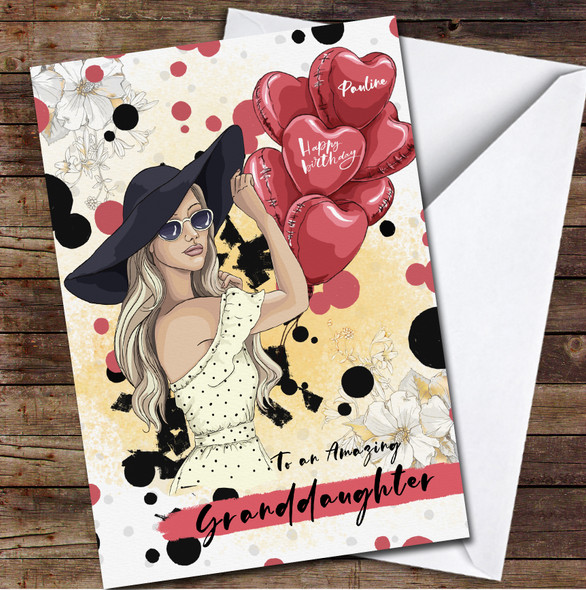 Granddaughter Birthday Heart Balloons Fashion Woman Personalized Birthday Card
