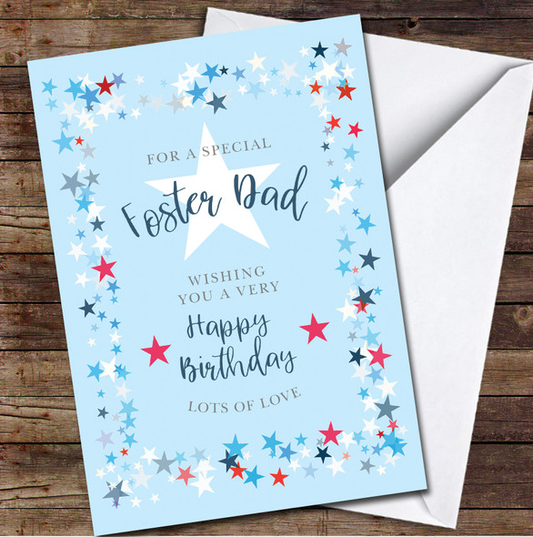 Foster Special Dad Birthday Stars Frame Blue Red Personalized Birthday Card