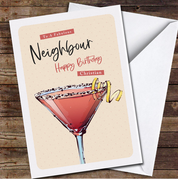 Neighbour Birthday Red Cocktail Card Personalized Birthday Card