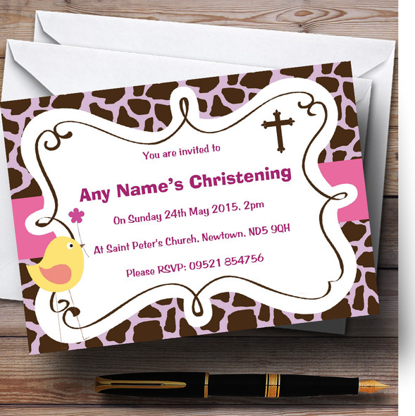 Tweetie Bird Animal Print Christening Party Personalized Invitations