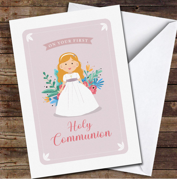 Orange Hair First Holy Communion Girl Personalized Card