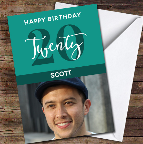 20th Twenty Photo Green Any Age Personalized Birthday Card