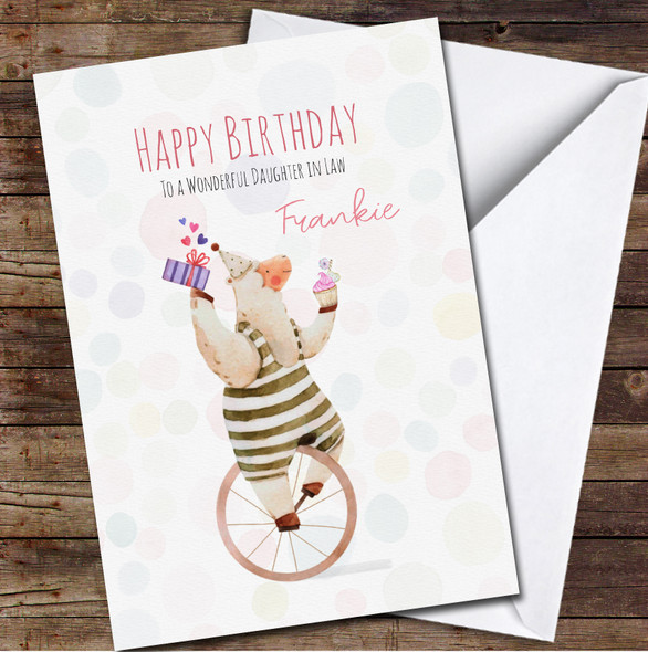 Daughter In Law Watercolor Sheep Juggle On Unicycle Any Text Birthday Card