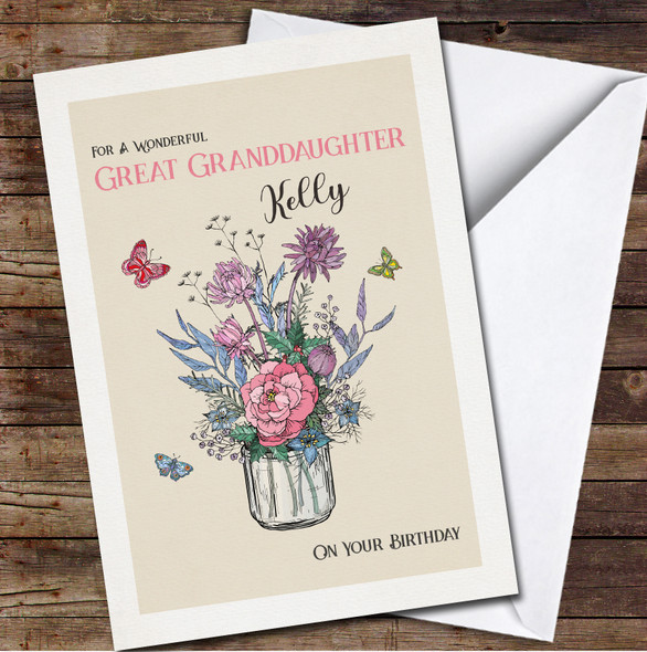 Great Granddaughter Bouquets Of Flowers In Glass Vases Any Text Birthday Card