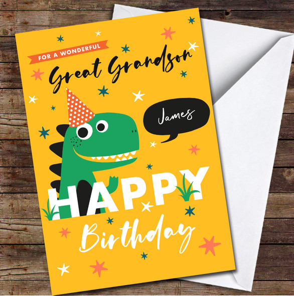 Great Grandson Cute Dinosaur Any Text Personalized Birthday Card