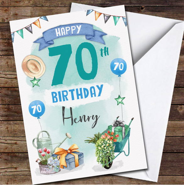 70th Male Garden Flowers Nature Gift Any Age Personalized Birthday Card