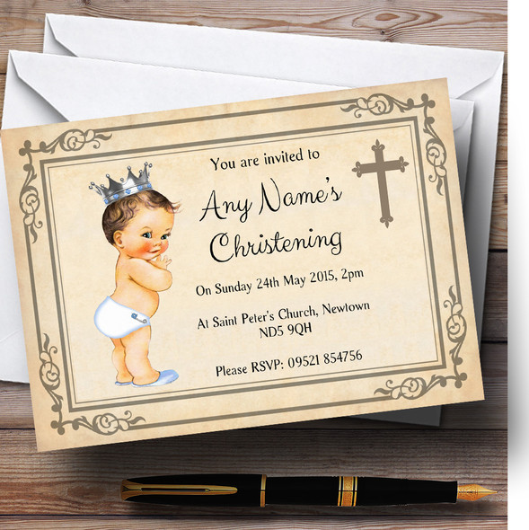 Baby Boy With Crown Christening Party Personalized Invitations