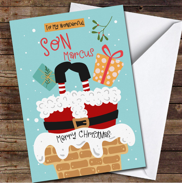 Son Santa Claus Stuck In The Chimney Any Text Personalized Christmas Card