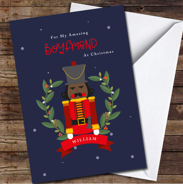 Boyfriend Brown Skin Nutcracker Any Text Personalized Christmas Card