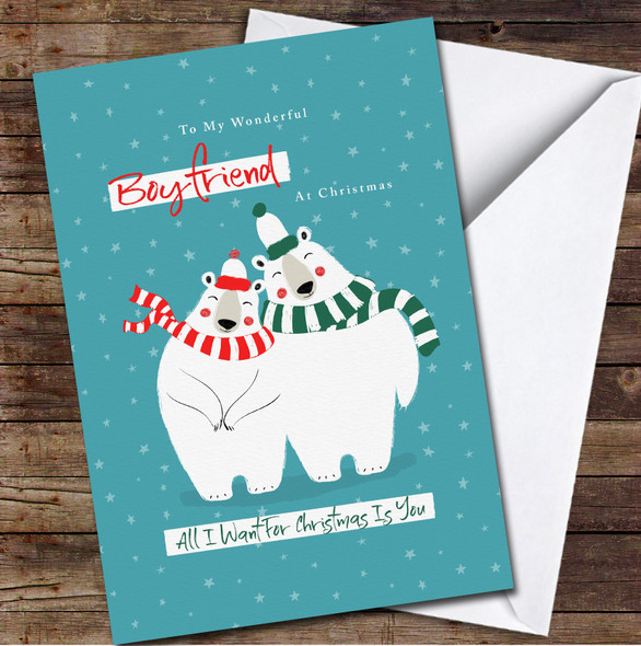 Boyfriend Cute Hugging Polar Bears Any Text Personalized Christmas Card