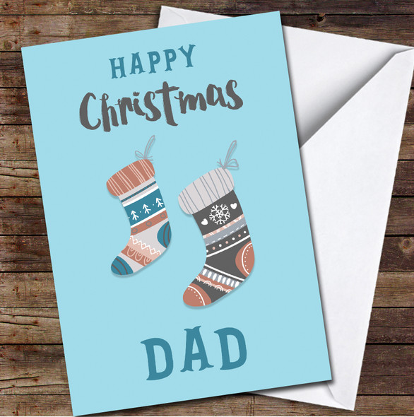 Dad Stockings Blue Any Text Personalized Christmas Card