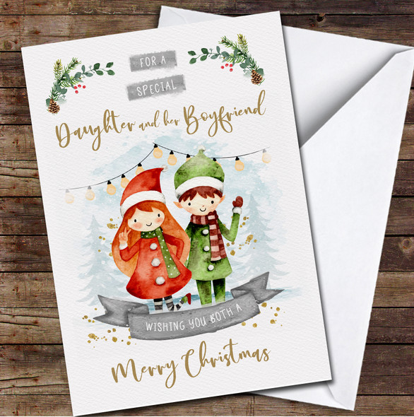 Daughter and her Boyfriend Couple Any Text Personalized Christmas Card