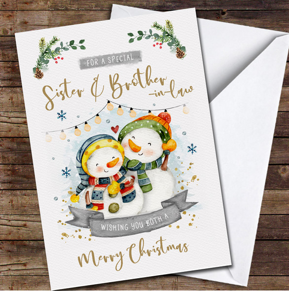 Sister & Brother-in-law Snowman Couple Any Text Personalized Christmas Card