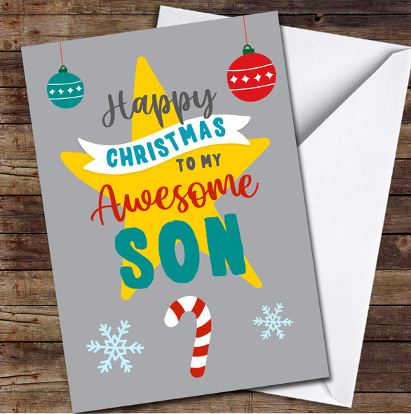 Son Awesome Star Candy Decorations Any Text Personalized Christmas Card