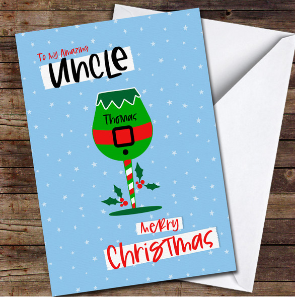Uncle Elf Glass Any Text Personalized Christmas Card