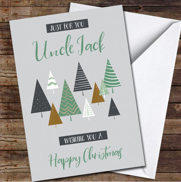Uncle Trees Happy Grey Silver Any Text Personalized Christmas Card