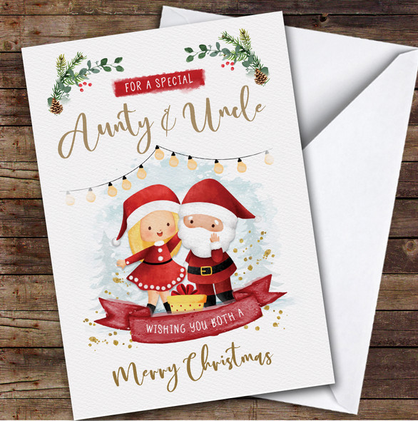 Special Aunty and Uncle Christmas Santa Couple Personalized Christmas Card