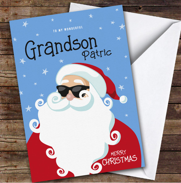 Wonderful Grandson Santa Wearing Sunglasses Personalized Christmas Card