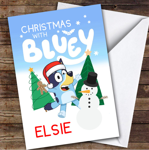 Bluey & Snowman Personalized Kids Children's Christmas Card