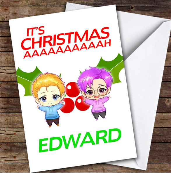 Lankybox Adam & Justin Holly Personalized Kids Children's Christmas Card