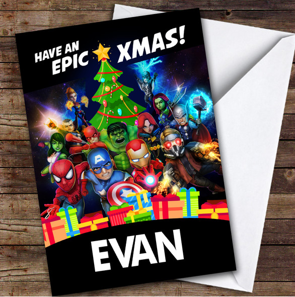 Mighty Heroes Christmas Superhero Personalized Kids Children's Christmas Card