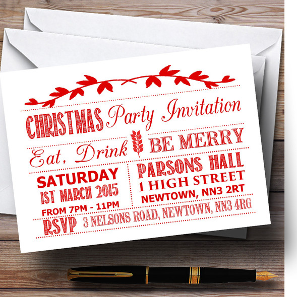 Old Vintage White & Red Personalized Christmas Party Invitations