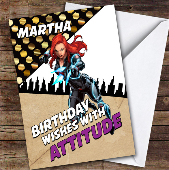 Black Widow City Wishes With Attitude Kids Personalized Children's Birthday Card