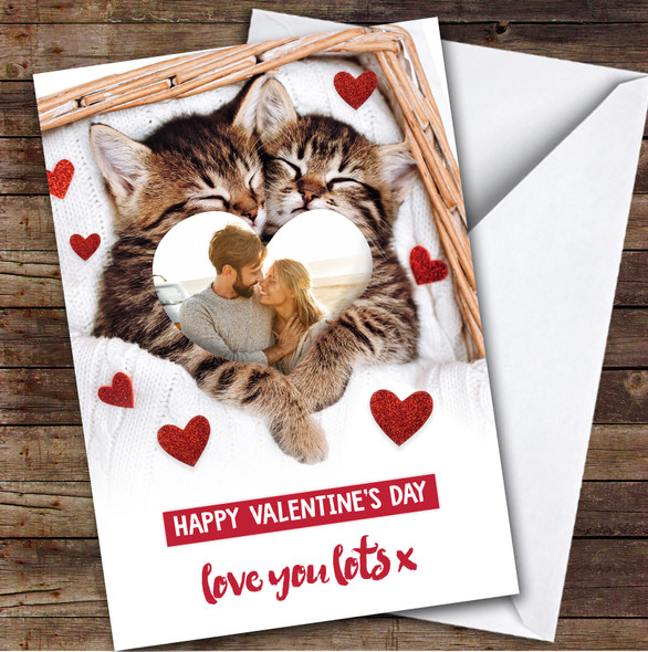 Cat Cute Kittens Heart Photo Happy Romantic Personalized Valentine's Day Card