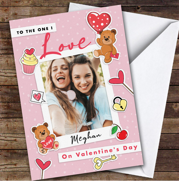 Cute Teddy Bear Stickers Photo Romantic Personalized Valentine's Day Card