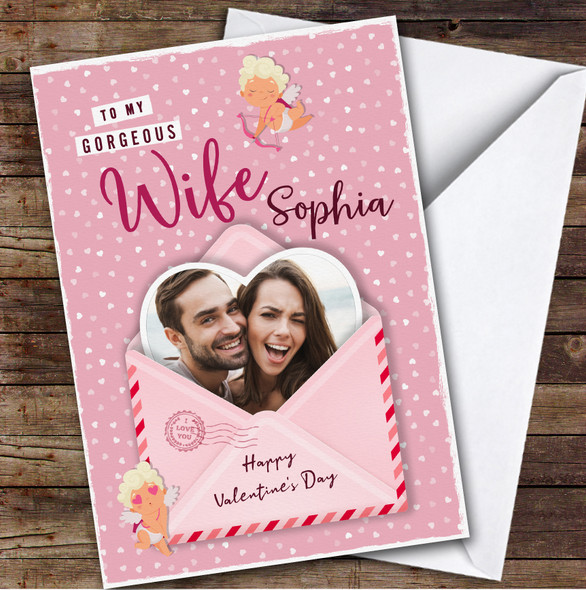 Envelope With Cute Cupids Photo Wife Romantic Personalized Valentine's Day Card