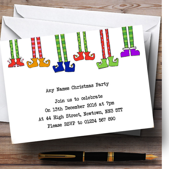 Funny Elf Legs Personalized Christmas Party Invitations