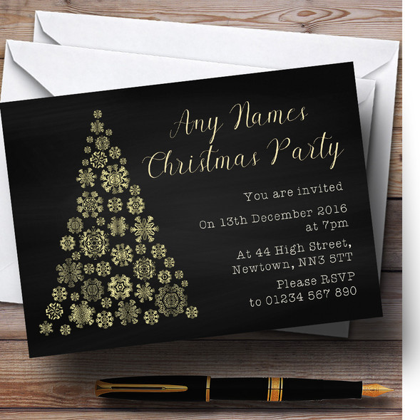 Gold Snowflake Xmas Tree Personalized Christmas Party Invitations