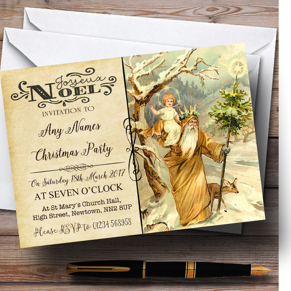 Noel Vintage Postcard Carrying Child Personalized Christmas Party Invitations